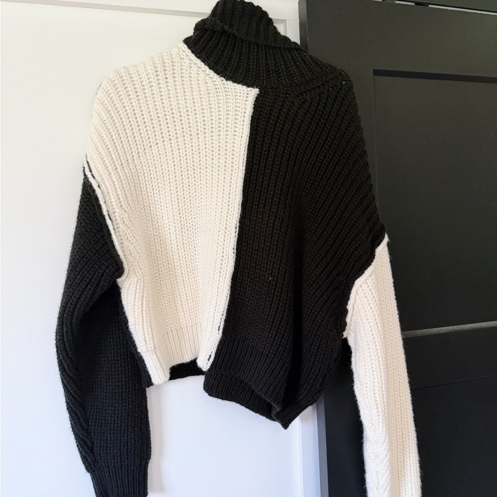 Zara Black & White Knit Turtleneck Sweater